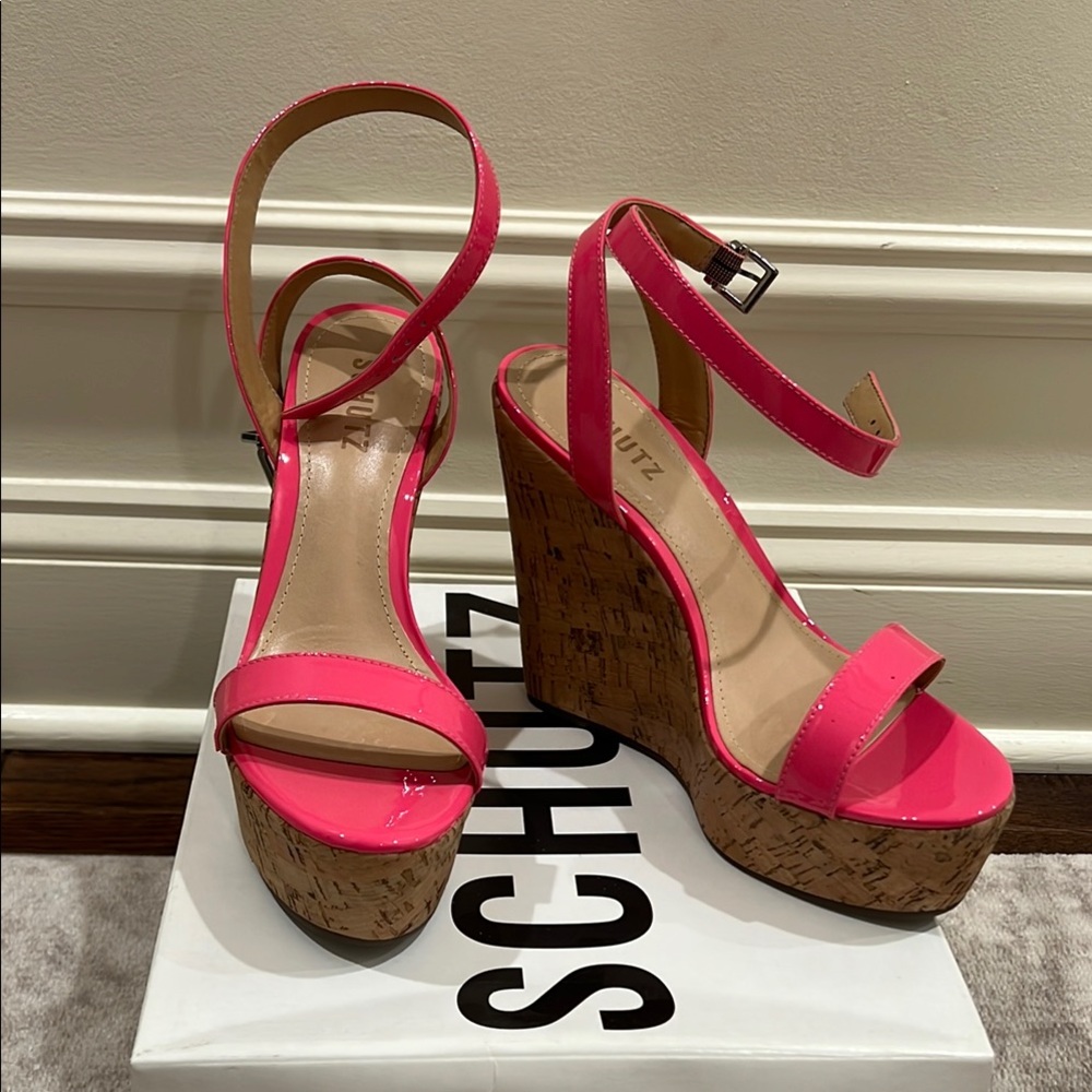 Schutz Pink Platform Shoes with Strappy Design - Picture 2 of 4